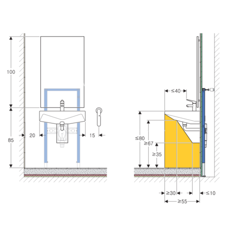 Висота розрашування виробів в інклюзивній ванній кімнаті Висота розрашування виробів в інклюзивній ванній кімнаті